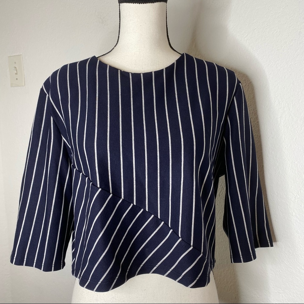 River Island Navy Stripe Elbow Sleeve Top Size 12